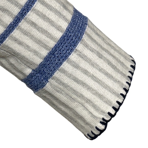 Lisa Todd Striped Knit Sweater Blue Whipstitch Tie Keyhole Neck White Size M - Picture 7 of 12